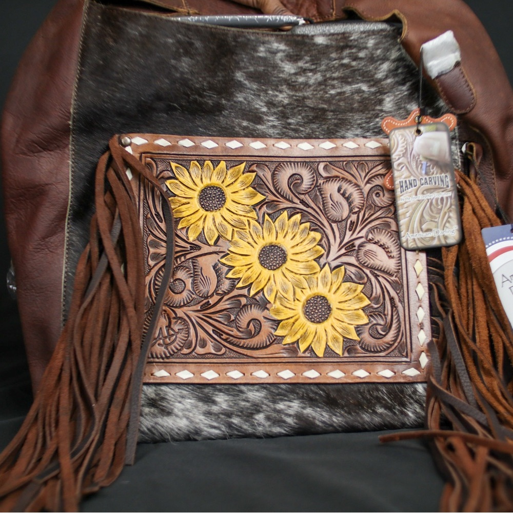 American Darling Brown and Yellow Western Shoulder Bag with Fringe